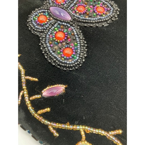 Black Beaded 100% Silk Velvet Crossbody Bag Butterfly Embellished Zippered - Picture 8 of 8